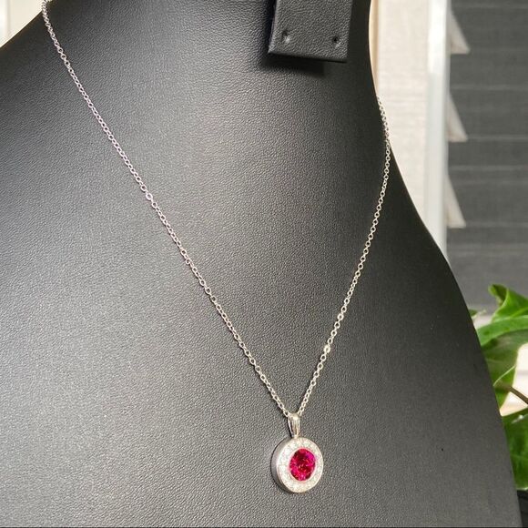 Ruby Halo Necklace with Swarovski Crystals - Picture 12 of 13